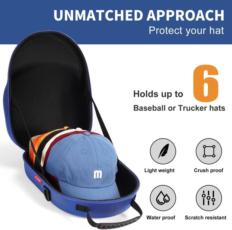 Livelab Hat Case, Hard Hat Case for Baseball Caps, Hat Storage with Carrying Handle & Shoulder Strap, Hat Organizer Protects Up to 6 Hats, Perfect for Travel & Home Storage - Blue - Image 2